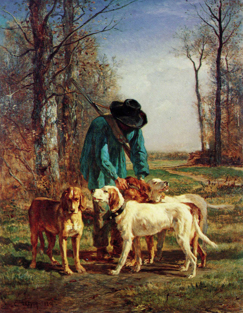 Constant Troyon - Gamekeeper Pausing Next to His Dogs