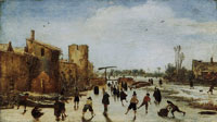 Esaias van de Velde Winter Amusements on a Frozen Canal near a Walled Town