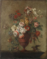 Follower of Gérard van Spaendonck Still life of flowers with goldfinches