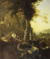 Adam Pijnacker Landscape with Sunrise, with the Remains of an Oratory Halfway Up the Hill