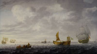 Simon de Vlieger Dutch Fishing Boats Hauling in Their Nets