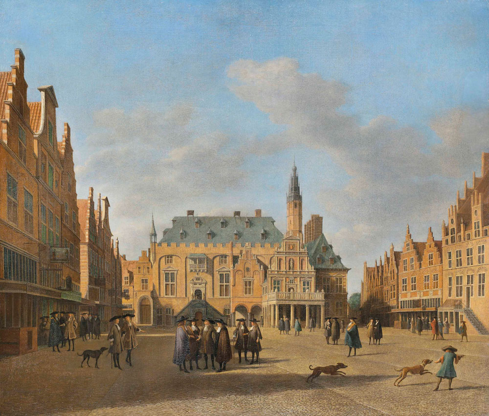 Gerrit Adriaensz. Berckheyde - The Grote Markt, Haarlem, looking west, with the town hall and figures conversing in the market square