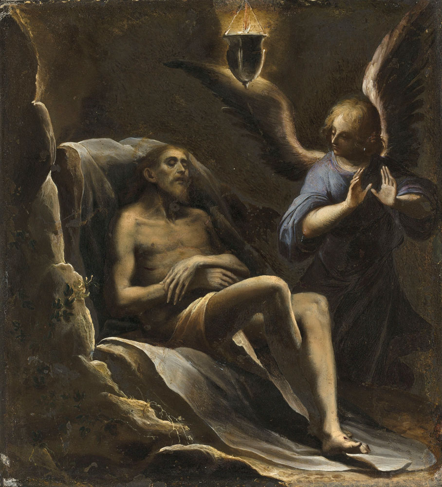 Attributed to Jacopo Ligozzi - Christ in his tomb attended by an angel