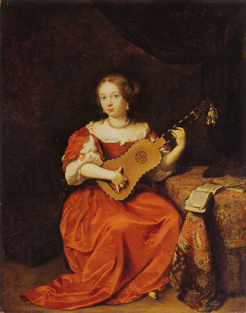 Caspar Netscher - Young Girl Playing the Guitar