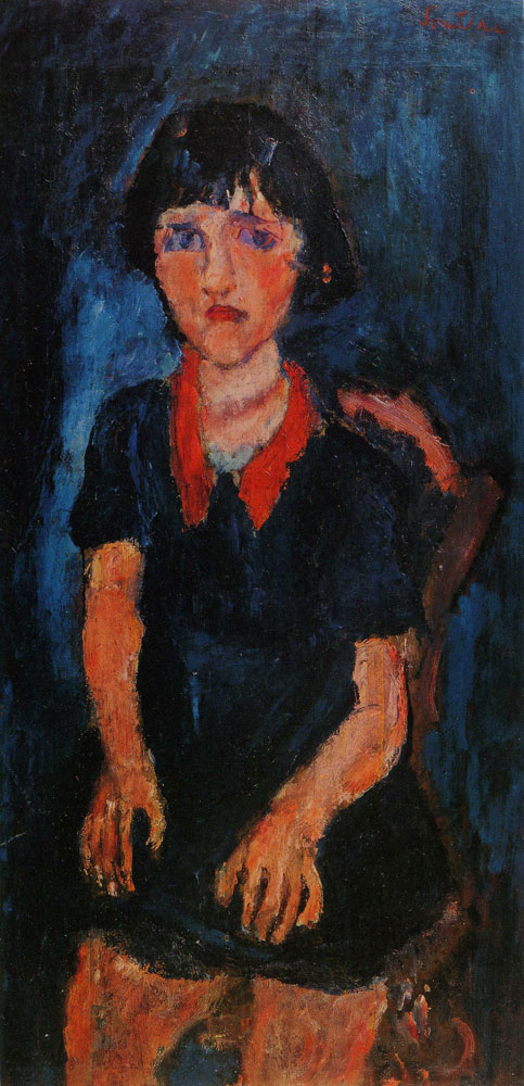 Chaim Soutine - Young Girl in Blue Dress with Red Collar
