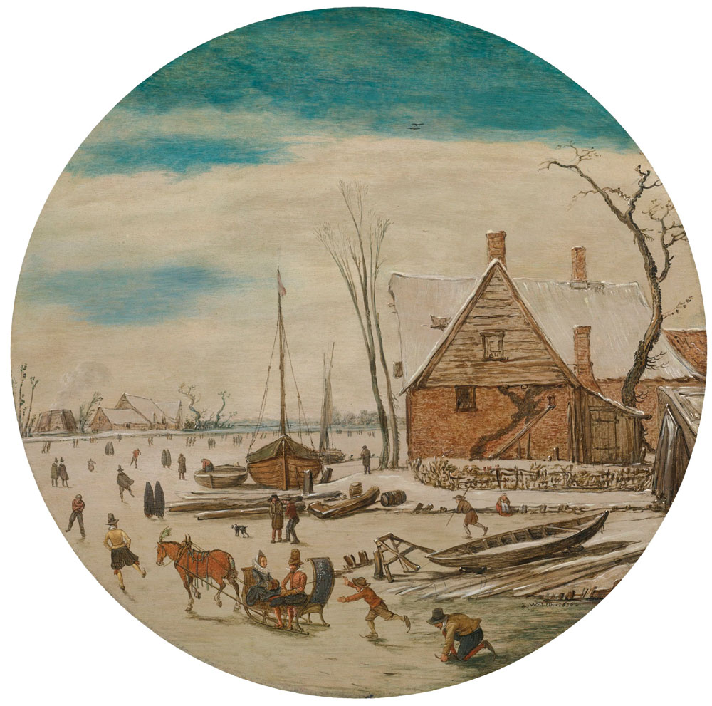 Esaias van de Velde - Winter Landscape with Skaters and a Farm House