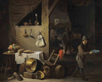 David Teniers the Younger A kitchen interior with a young boy