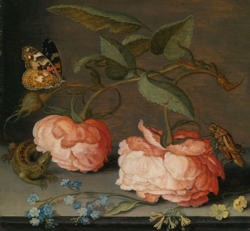 Balthasar van der Ast - Roses with a Butterfly and a Grasshopper