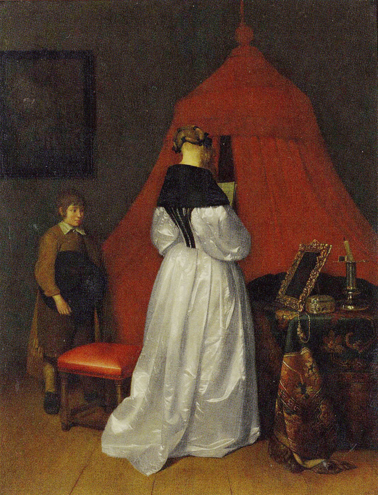 Workshop of Gerard ter Borch - Woman Reading a Letter with a Servant