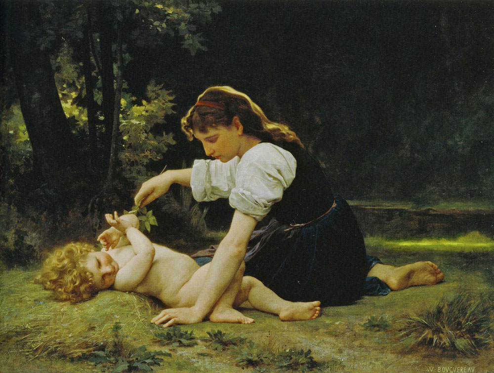 William-Adolphe Bouguereau - Natural Fan - Girl with a Child
