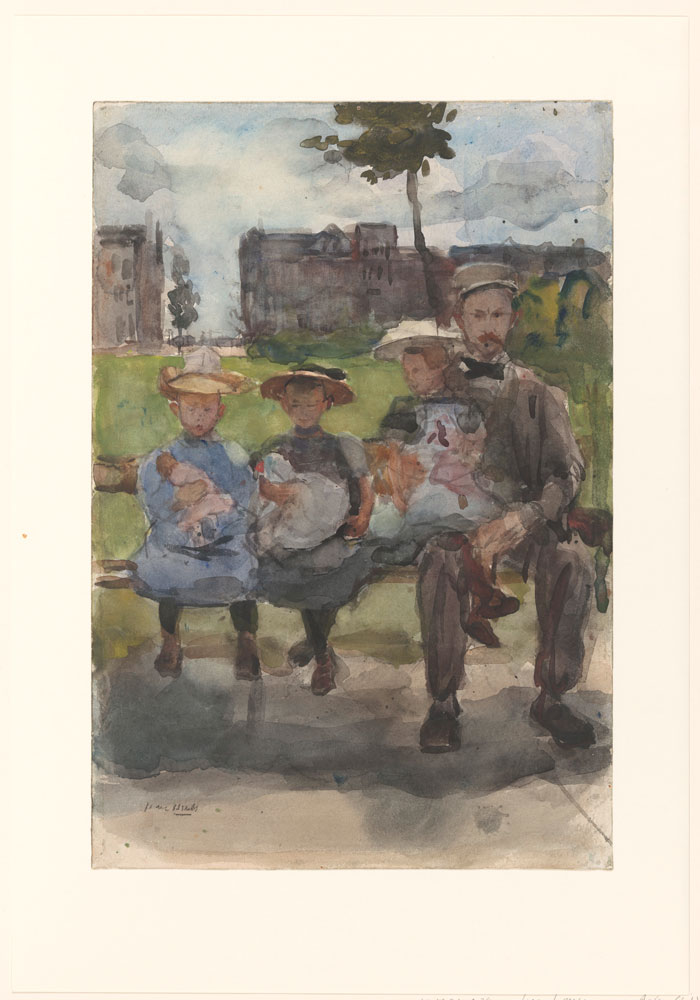 Isaac Israels - A Man with Three Girls on a Bench in the Oosterpark in Amsterdam