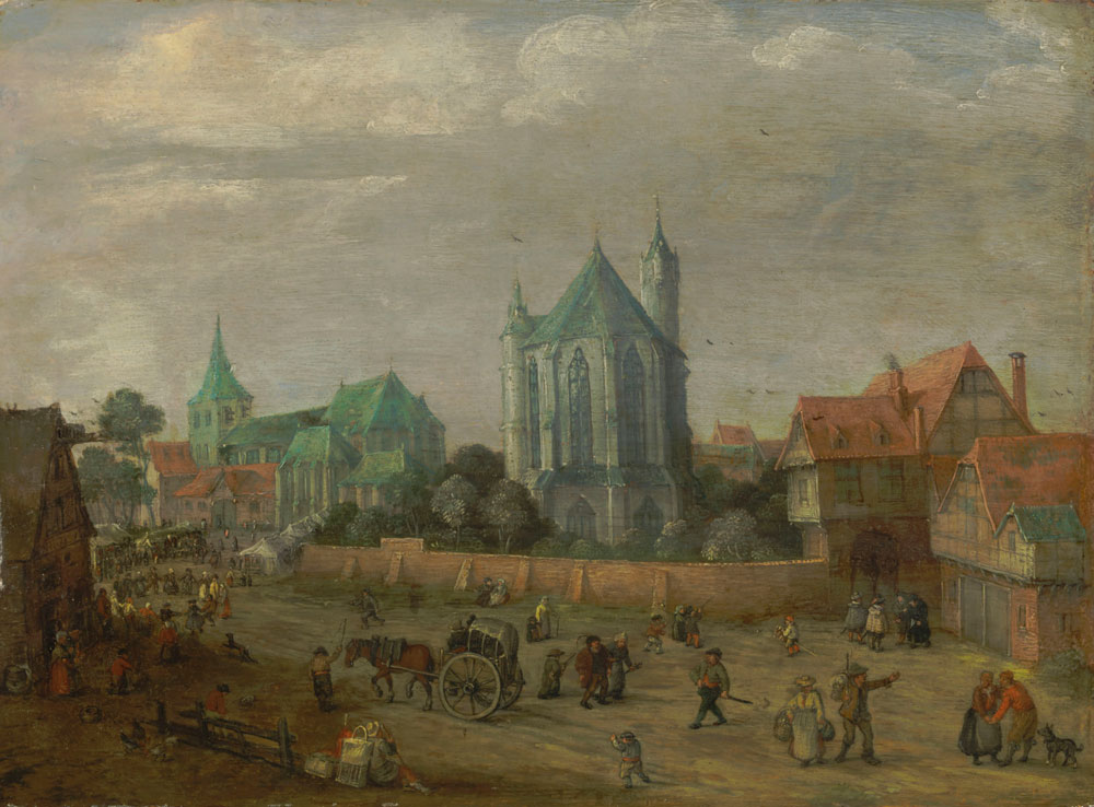 Flemish School - A view of a town square in Flanders