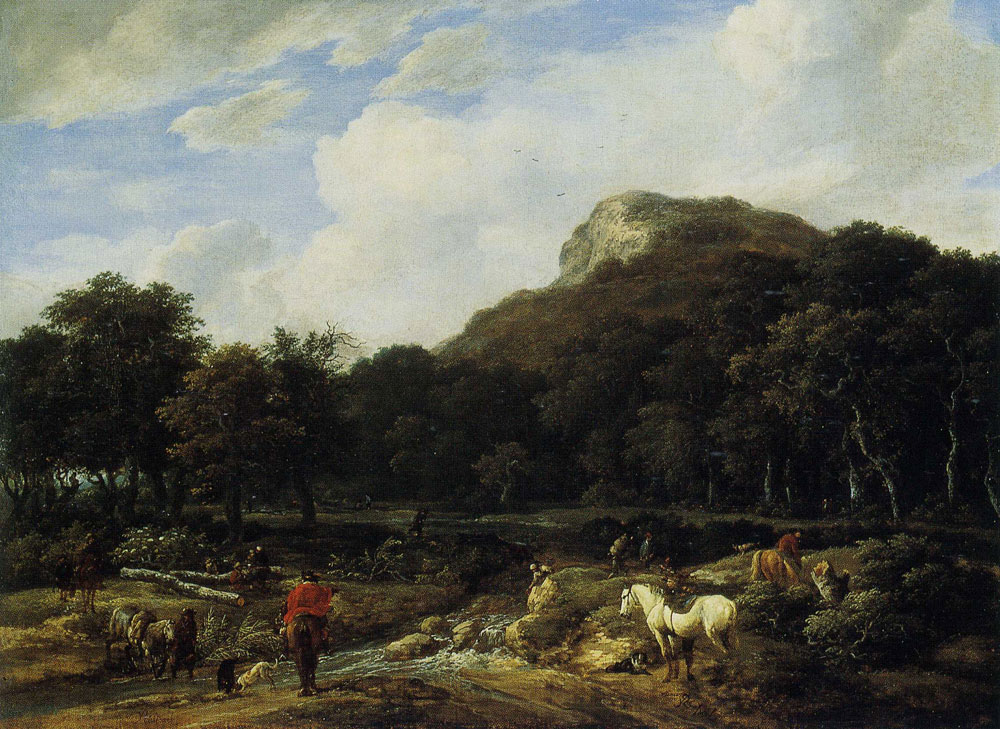 Jacob van Ruisdael - Horsemen Fording a Stream in a Hilly Landscape