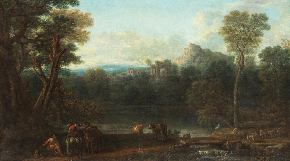 John Wootton - Drovers resting in an Italianate landscape