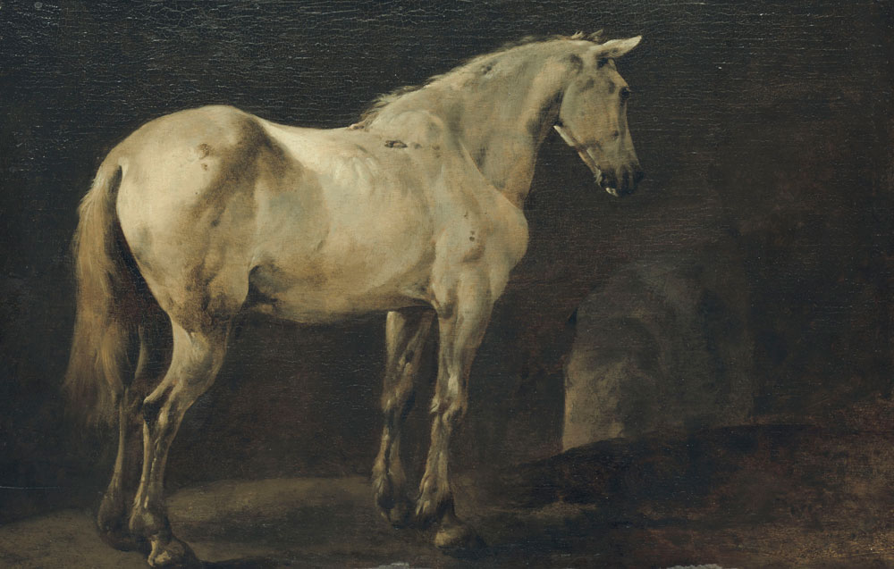 Attributed to Pieter van Laer - A white horse before the entrance to a cave