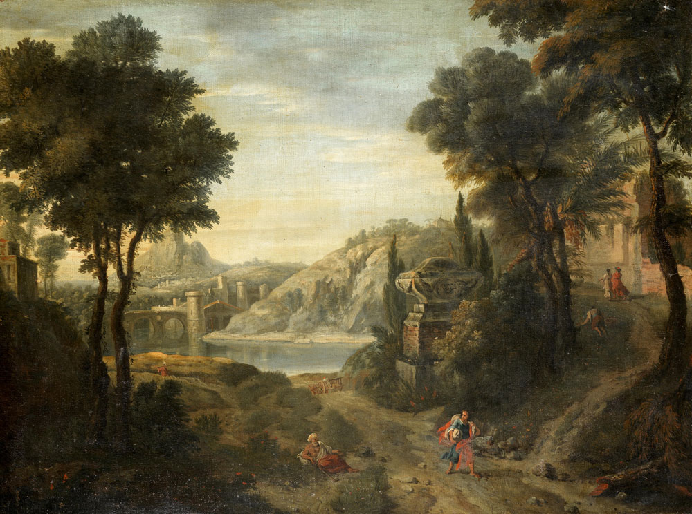 Pieter Andreas Rysbrack - Travellers in a classical landscape
