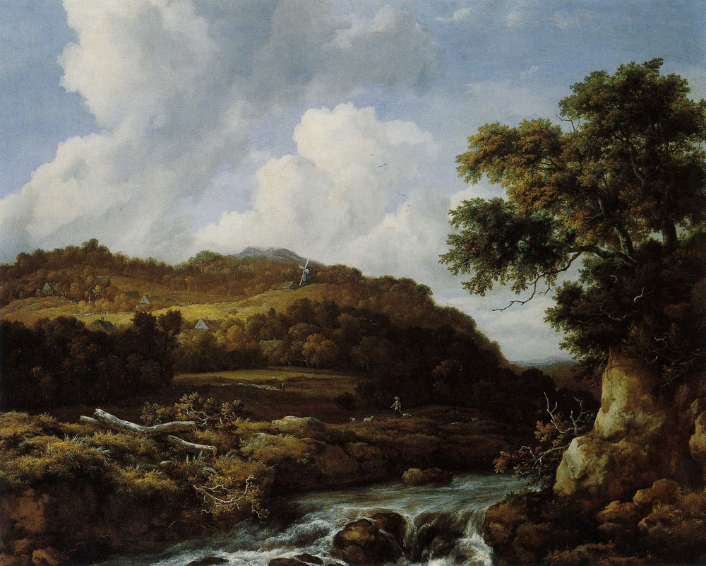 Jacob van Ruisdael - Rushing Stream and Low Waterfall in a Mountainous Wooded Landscape