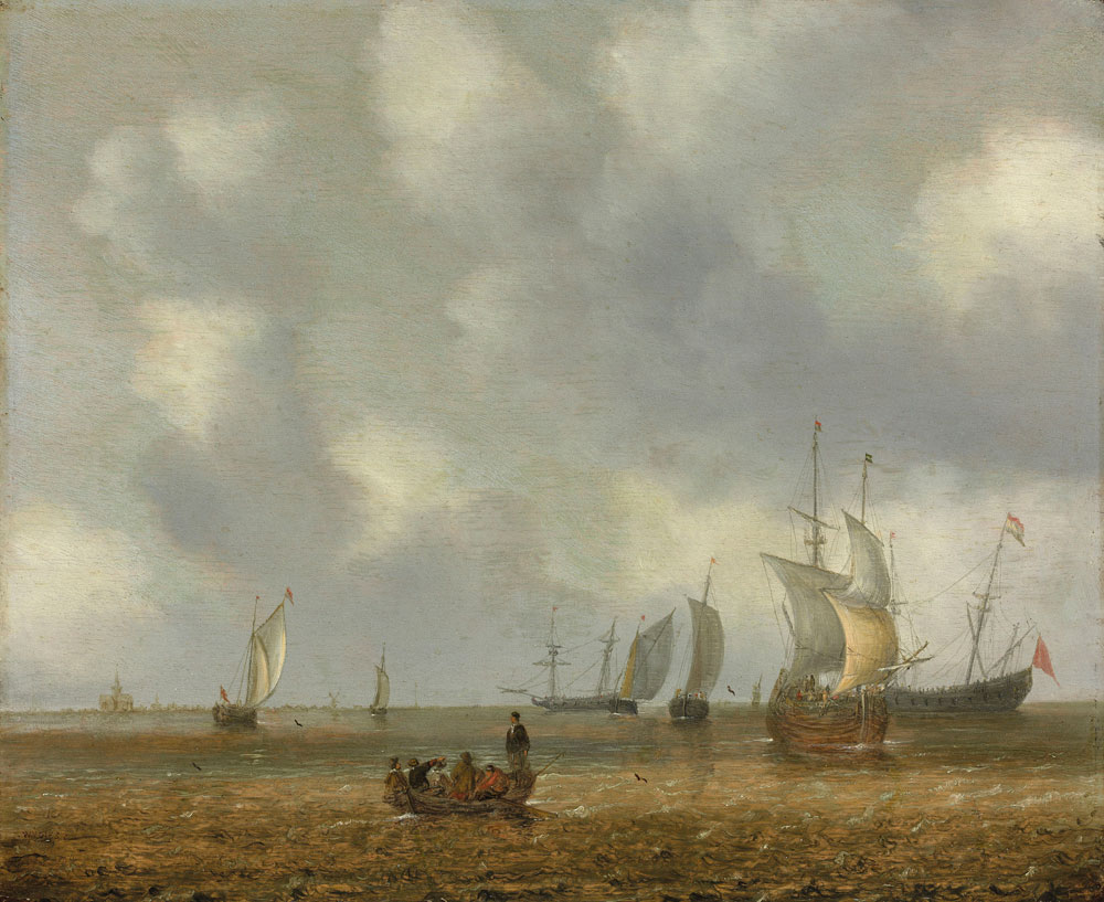 Willem van Diest - Shipping and vessels on a calm sea