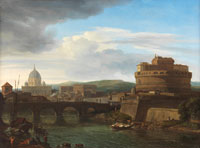 Isaac de Moucheron A view of the Tiber, Rome, with the Castel Sant'Angelo and Saint Peter's beyond