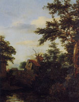 Jacob van Ruisdael Cottage and a Privy amid Trees