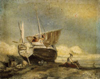 James Ensor Beached Sailing Boat with Figures