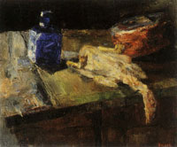 James Ensor Blue Flask and Chicken