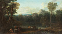 John Wootton Drovers resting in an Italianate landscape