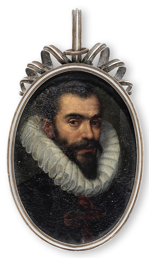Bolognese School - Portrait of a Knight of the Order of Santiago, bust-length, in black costume embroidered with the Order's red cross of Saint James with a white ruff