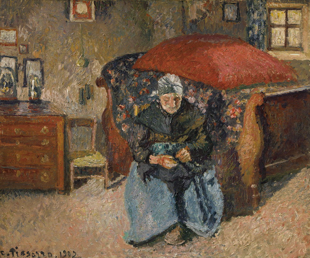 Camille Pissarro - Vieille paysanne raccommodant des hardes, Moret