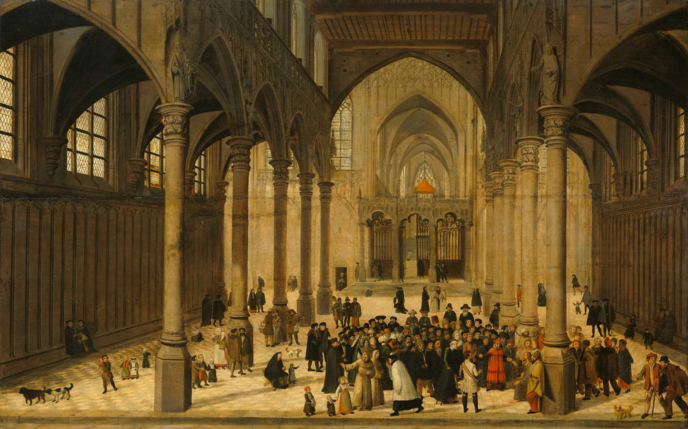 Cornelis van Dalem - Church Interior with Christ Preaching to a Congregation
