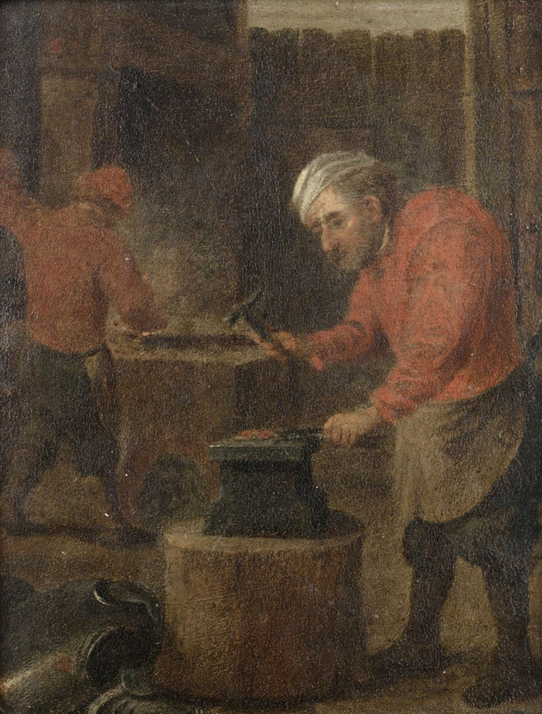 After David Teniers the Younger - A blacksmith forging armour
