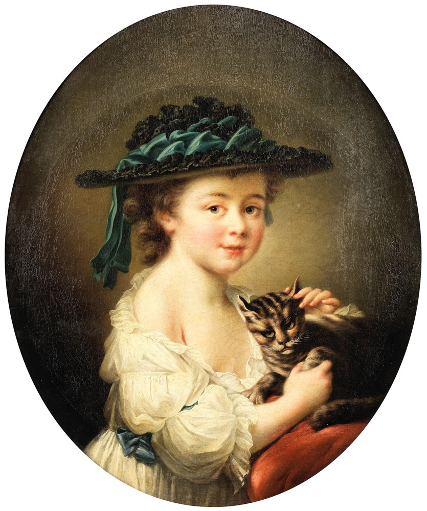 Studio of François-Hubert Drouais - Portrait of a girl with a cat