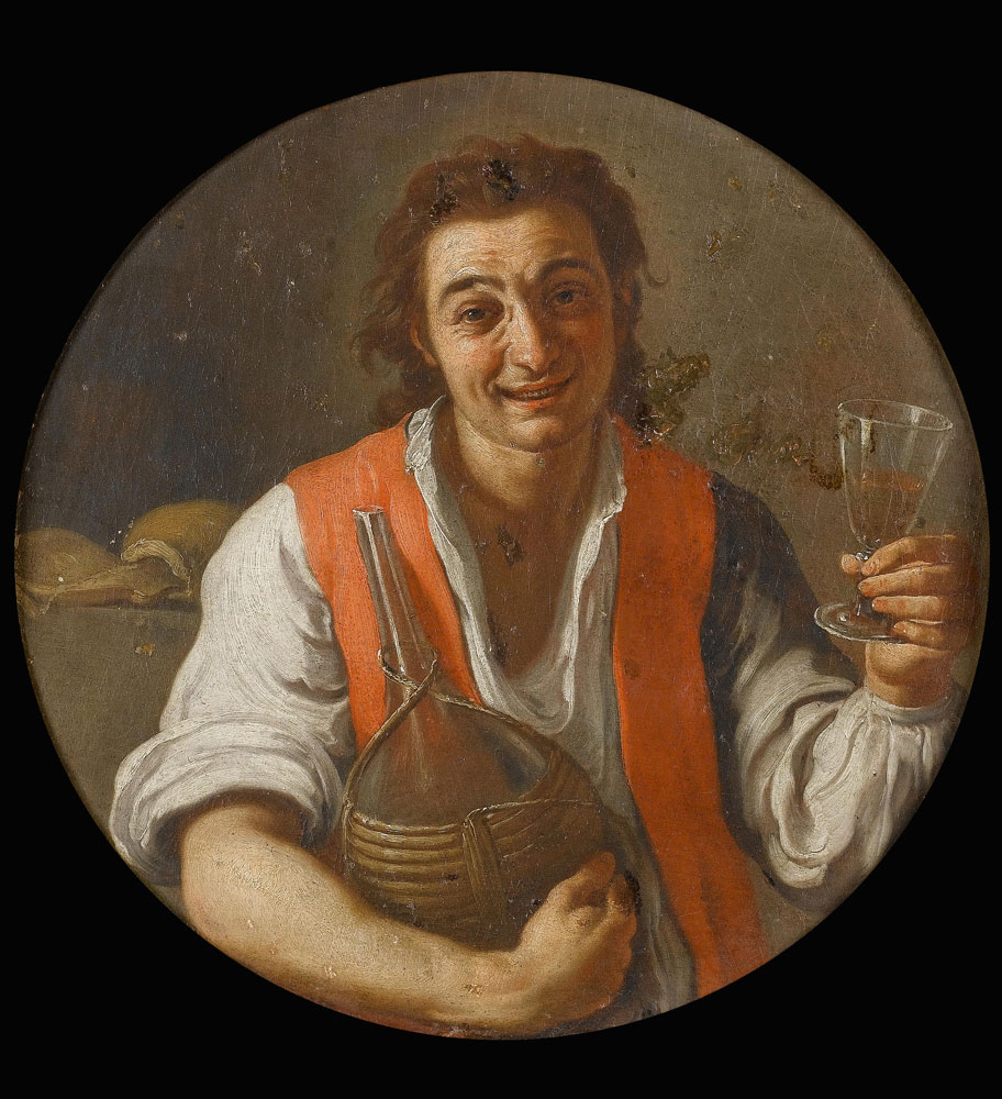 Giuseppe Bonito - A peasant man holding a carafe and a glass of wine