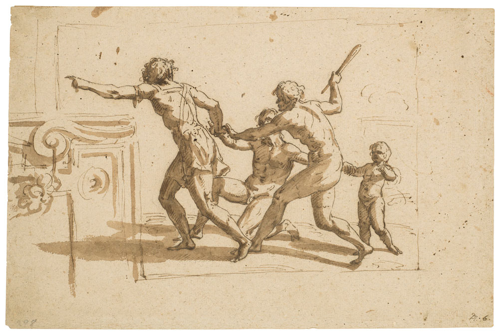 Circle of Nicolas Poussin - An antique scene with four figures runningto the left  