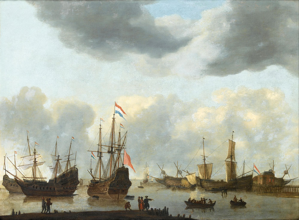 Reinier Zeeman - Dutch shipping in calm sees under a stormy sky