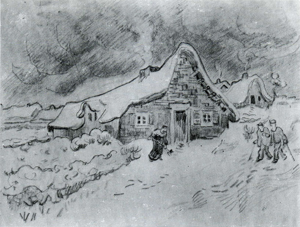 Vincent van Gogh - Snow-Covered Cottages with Figures