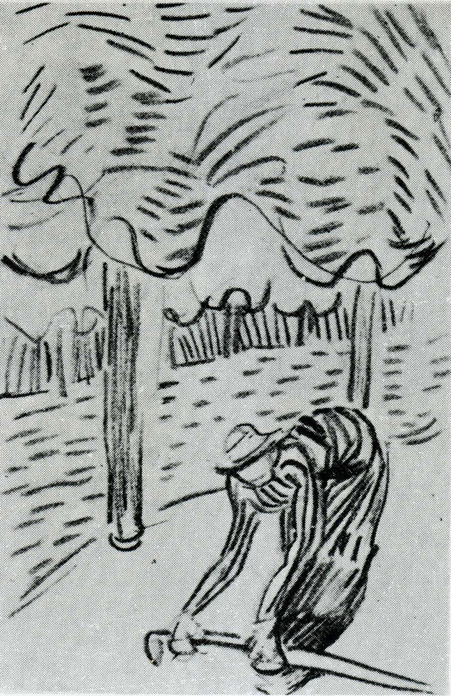 Vincent van Gogh - A Woman Picking Up a Stick in Front of Trees