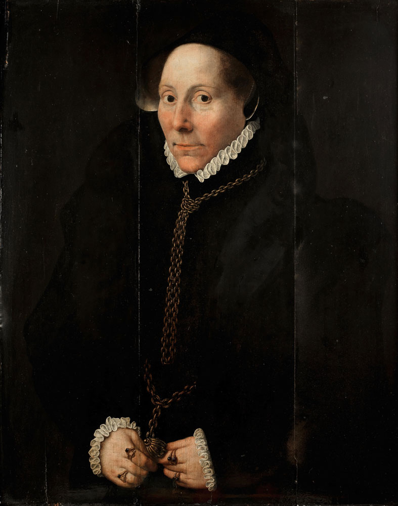 Follower of Willem Key - Portrait of a lady, traditionally identified as Lady Elizabeth Audley, half-length, in black