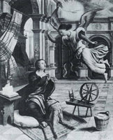 Adriaen Thomasz. Key Annunciation with a Spinning Wheel