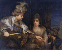 Aert de Gelder Ahasuerus Receives Mordecai in the Presence of Esther