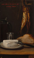 Alexandre-Gabriel Decamps Still Life with Herring, Bread, and Cheese