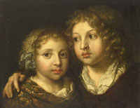 Caspar Netscher A daughter and a son (Constantijn?) of the artist