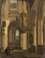 Emanuel de Witte Interior of a Protestant Gothic Church with Motifs from the Oude and Nieuwe Kerk in Amsterdam