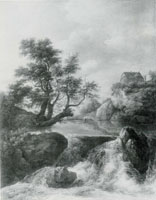 Jacob van Ruisdael Waterfall with a Half-timbered House on a Rocky Hill