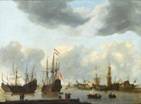 Reinier Zeeman Dutch shipping in calm sees under a stormy sky