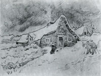 Vincent van Gogh Snow-Covered Cottages with Figures