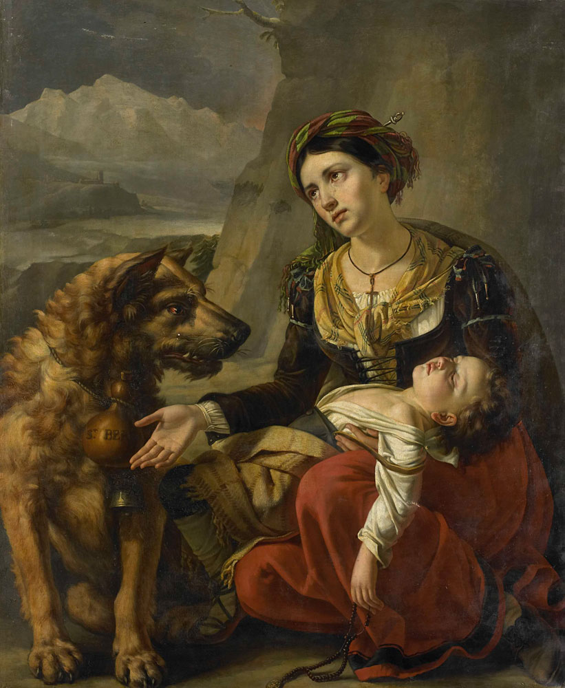 Charles Picqué - A Saint Bernard Dog Comes to the Aid of a lost Woman with a sick Child