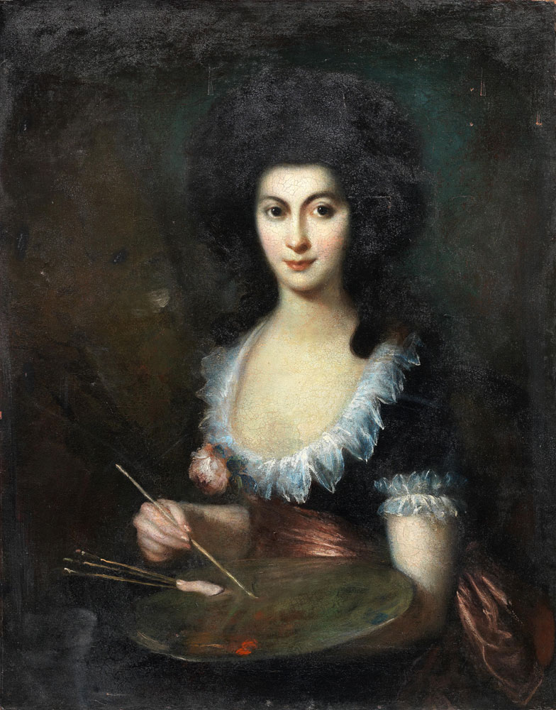 Spanish School - Portrait of a female artist holding a palette