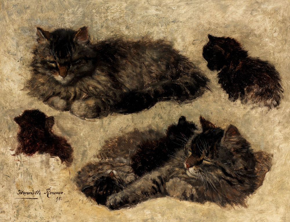 Henriette Ronner-Knip - Study of cat and kittens