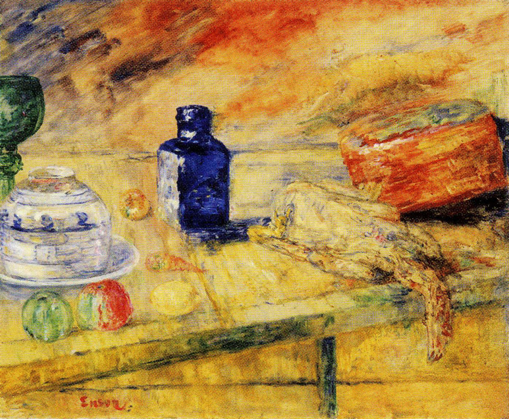 James Ensor - Blue Flask and Chicken